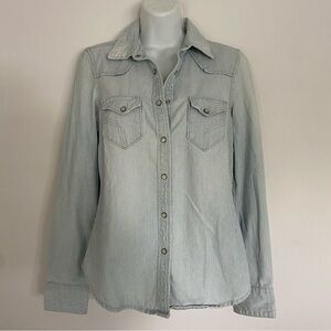 Gap Railroad Striped Long Sleeve Denim Shirt
